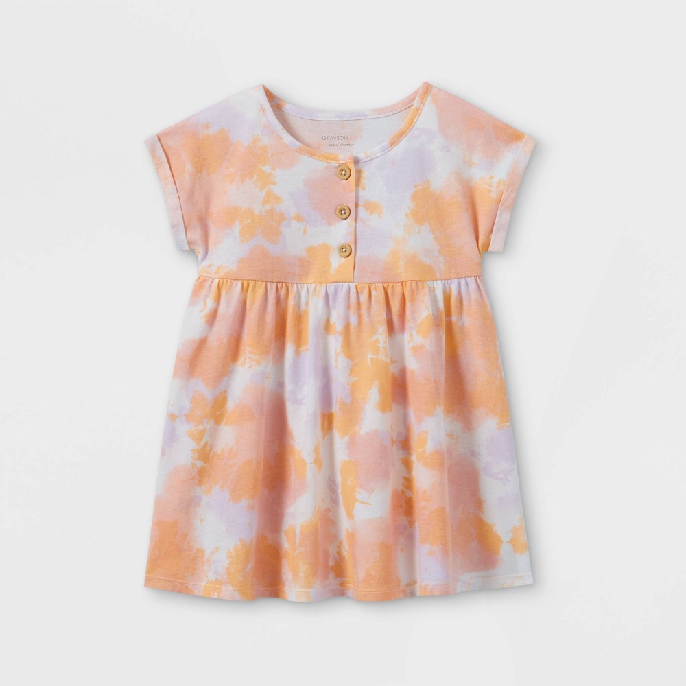 size 5T Grayson Mini Toddler Girls' Tie-Dye Henley Knit Dress - Pink