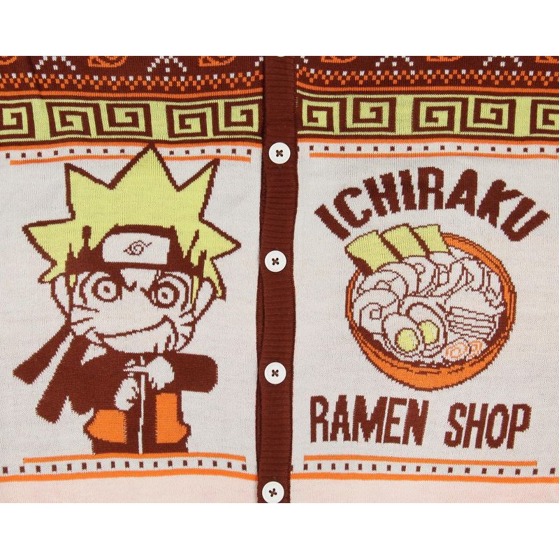 Naruto Shippuden Men's Ichiraku Ramen Shop Ugly Christmas Sweater Cardigan, 3 of 6