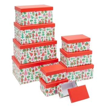 Set of 10 Nesting Gift Boxes with Lids, Cardboard Box with Silver Foil –  Sparkle and Bash