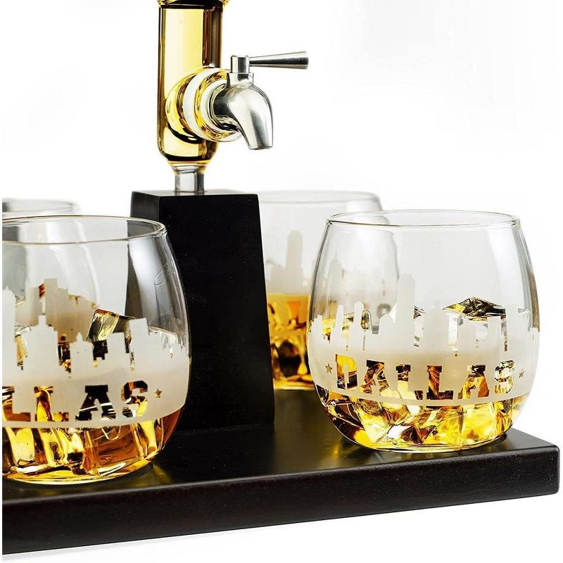 The Wine Savant Dallas Design Whiskey & Wine Decanter Set Includes 4 Dallas Design Whiskey Glasses, Unique Addition to Home Bar - 1100 ml, 3 of 7