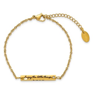 Chisel Stainless Steel Polished Yellow IP-plated with Cubic Zirconia LOVE DREAM LAUGH Enjoy the little things Bracelet 7" with 1.5" Ext - 1 of 4
