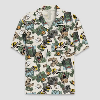 Men's Jurassic Park Safari Button-Down Shirt - Natural Wood XXL