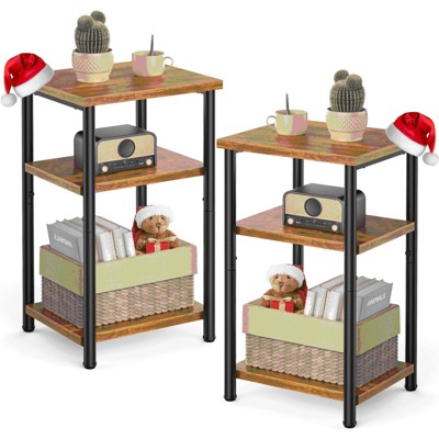 MAYEERTY 3 Layer End Table with Adjustable Height, Small Bedside Table, Storage Shelf, Suitable for Bedroom, Living Room, Office