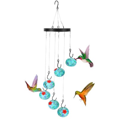 Munora Wind Chimes Hummingbird Feeder - Ant/Bee Proof Outdoor Hanging Bird Feeder with Tongue Protection (Blue, 22.04"L)
