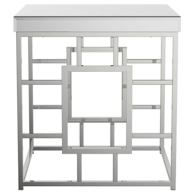 Modern Geometric Square End Table with Mirrored Top in Chrome