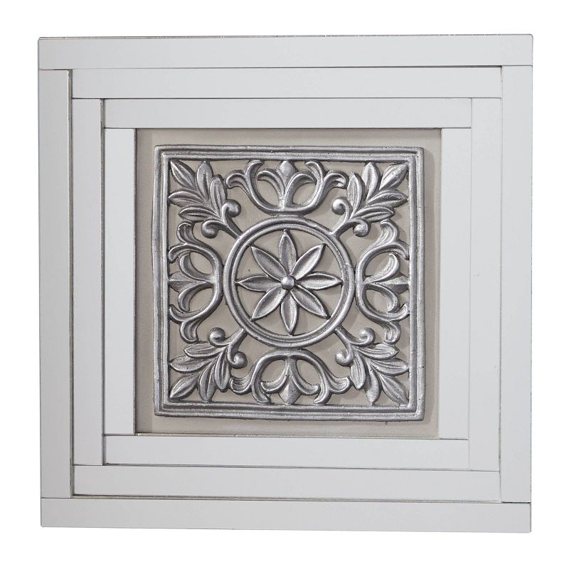 Glass Floral Wall Decor with Embossed Details Set of 3 White - Olivia &#38; May, 6 of 23