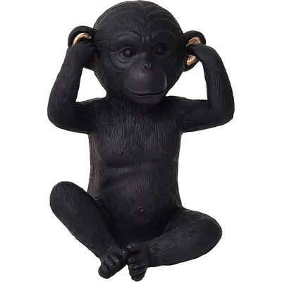 Evideco French Home Goods Wise Monkey Statues in Black & Gold - Speak, Hear, See No Evil - Sold Individually or as Set of 3 (7" Tall)
