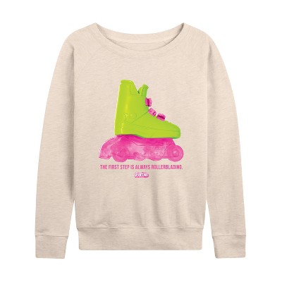 Women's - Barbie - Rollerblading Barbie the Movie Lightweight French Terry Wide Neck Long Sleeve Shirt