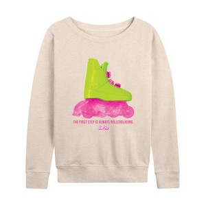 Women's - Barbie - Rollerblading Barbie the Movie Lightweight French Terry Wide Neck Long Sleeve Shirt - 1 of 4