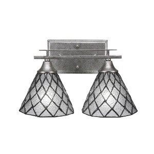 Toltec Lighting Uptowne 2 - Light Vanity in  Aged Silver with 7" Diamond Ice Art Glass Shade - 1 of 1