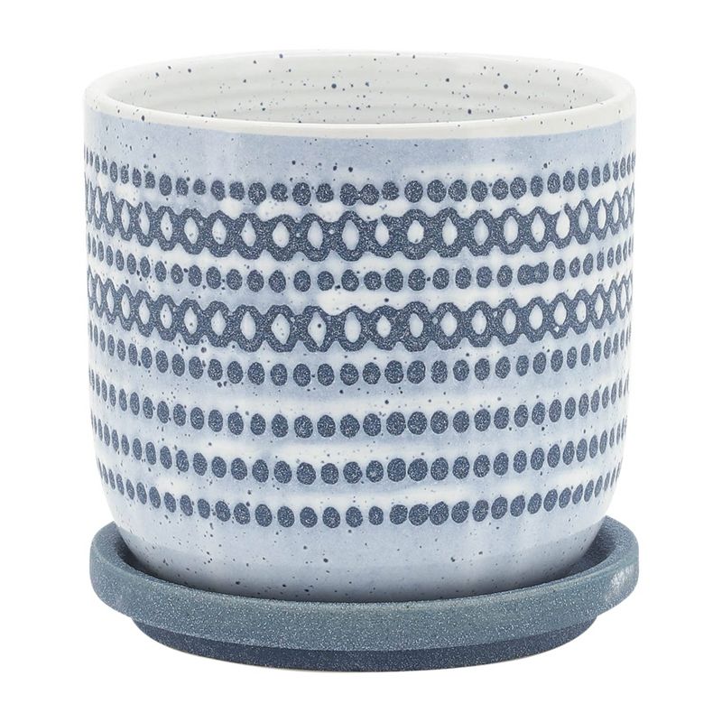 Sagebrook Home 5&#34; Wide Ceramic Planter Pot with Saucer Blue, 1 of 8
