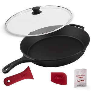 Cuisinel 15" Cast Iron Skillet with Glass Lid, Silicone Handle, Red Scraper - Pre-Seasoned Cookware for Camping, Grilling, Oven & Indoor/Outdoor Use. - 1 of 4