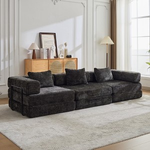 Whisen Convertible Floor Sofa Bed with Fixed-Shape Frame Loveseats Boneless Modular Sectional Chenille Fabric - 1 of 4