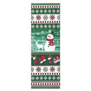 2'x6' Christmas Area Rug for Living Room, Washable Non Slip Snowman Snowflake Bedroom Rugs, Winter Holiday Home Decor Rug for Nursery Room, Green - 1 of 4