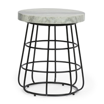GDFStudio Breaden Modern Handmade Marble and Iron Side Table, Sand/Black