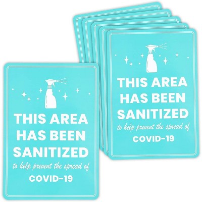 6-Pack Safety Sticker Decal Sign of This Area Has Been Sanitized (7x10, Aqua Blue)