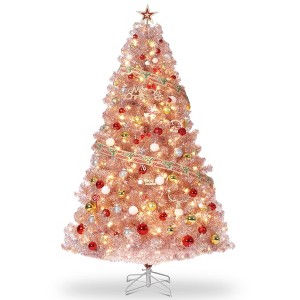 Rose Gold Prelit Christmas Tree, 150 Warm White LEDs w/ Sturdy Stand, Sparkle Xmas Decor for Home/Office - 1 of 4
