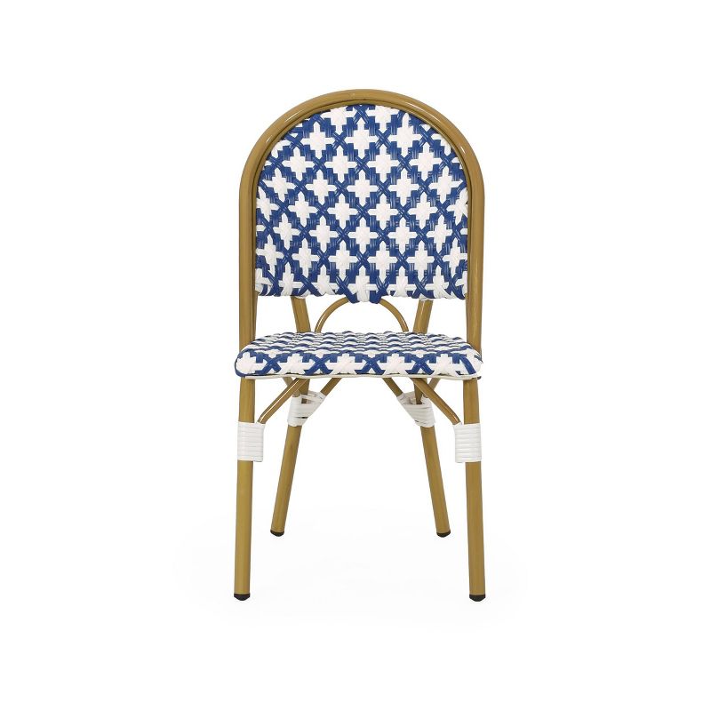 Louna 4pk Outdoor French Bistro Chairs with Bamboo Finish - Blue/White - Christopher Knight Home, 4 of 12