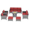 Sonkuki 7 Pieces Patio Sofa with Square Fire Pit Table and Ottomans, Wicker Conversation Couch, Sand Cushion - 2 of 4