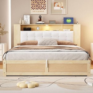 Queen Size Tufted Upholstered Platform Bed with Storage Headboard and Hydraulic Storage System, Modern PU Storage Bed - 1 of 4
