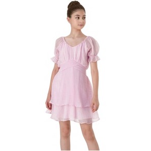 2Bunnies Girls Tween Teen Tiered Layered Ruffle Textured Pleated Mini Dress - 1 of 4