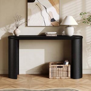 KIGFTSOD Vintage Console Table with Beaded Trim, Reversible Curved Legs & Natural Wood Veneer Finish for Hallway, Living Room or Behind Sofa - 1 of 4