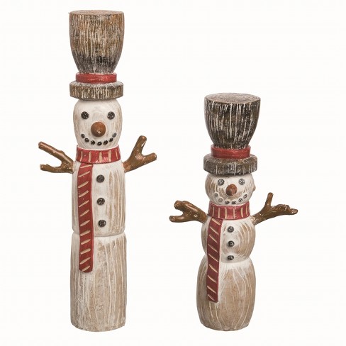 Transpac Resin 16 In. Multicolor Christmas Carved Snowman Figurines Set ...