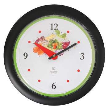 14" x 1.8" Vegetable Garden Green Accent Decorative Wall Clock Black Frame - By Chicago Lighthouse