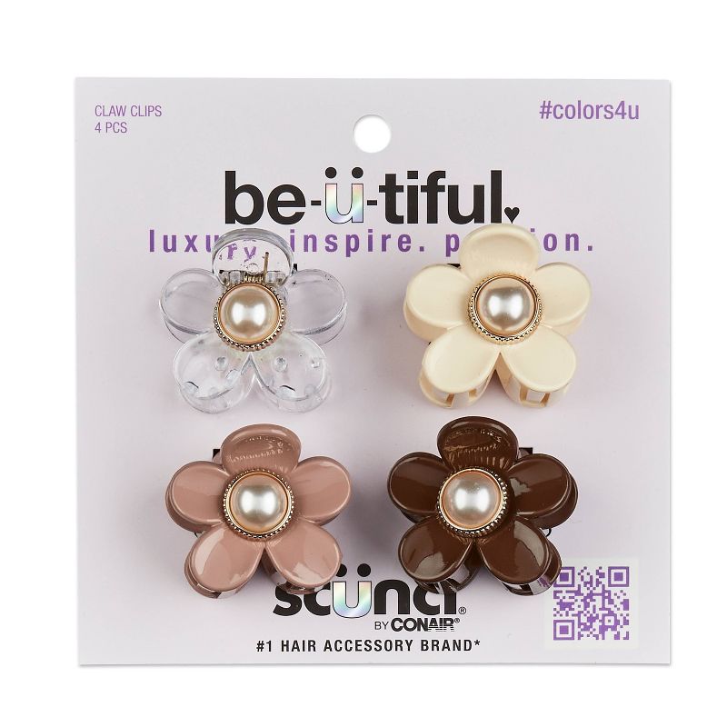 sc&#252;nci be-&#252;-tiful Pearl Embellished Floral Mini Claw Clips - Neutral - 4pcs, 1 of 8