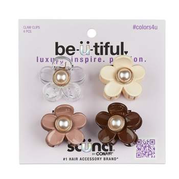 scünci be-ü-tiful Pearl Embellished Floral Mini Claw Clips - Neutral - 4pcs