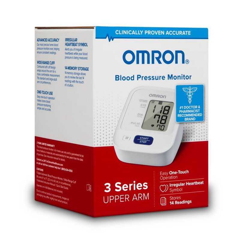 Omron 3 Series Upper Arm Blood Pressure Monitor with Cuff - Fits Standard and Large Arms, 3 of 7