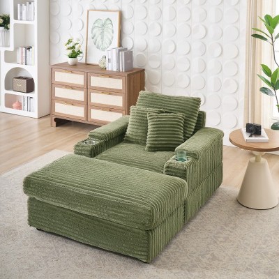 TIRAMISUBEST Corduroy Single Sofa Set - Includes Ottoman & 3 Pillows, 2 Storage Spaces, Compact Lounge Chair