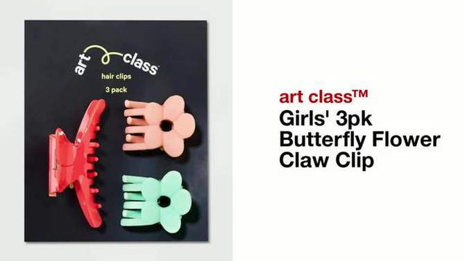 Girls&#39; 3pk Butterfly Flower Claw Clip - art class&#8482; Red/Peach Orange/Green, 2 of 5, play video