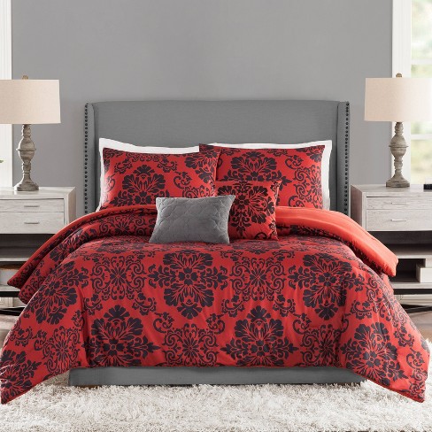 Lush Decor Red Damask Reversible Full/Queen Comforter (Polyester with  Polyester Fill) in the Comforters & Bedspreads department at