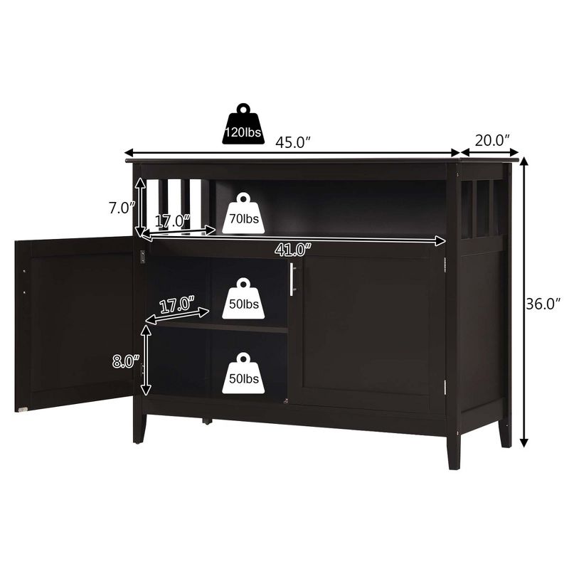 Costway Modern Kitchen Storage 36" Height Cabinet Buffet Server Table Sideboard Dining Wood Brown, 3 of 8