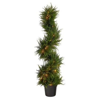 45" Indoor/Outdoor Spiral Cypress Artificial Tree with LED Lights - Nearly Natural