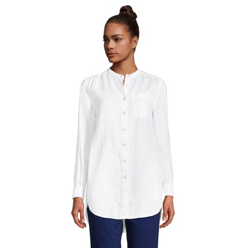 Lands' End Women's Tall Linen A-line Long Sleeve Tunic Top - Small Tall -  White : Target