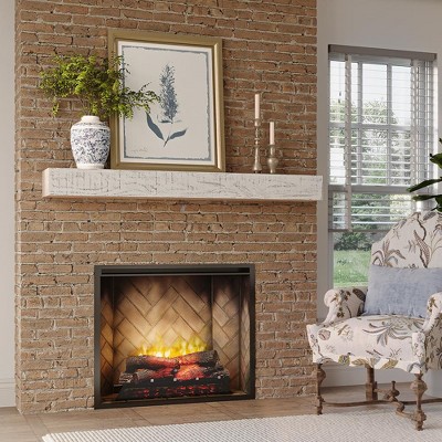 Hatteras Whitewash Pine Wood Floating Fireplace Mantel Shelf - 48 Inch