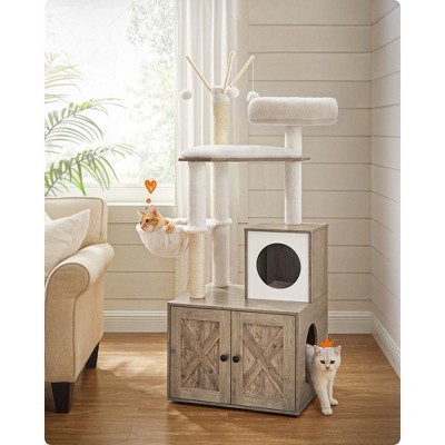 Greige Sisal Cat Tree with Litter Box Enclosure and Scratching Posts
