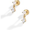 14K Gold Plated Sentimental Dangle Flat Back Earrings for Women | Pearl Cluster Triangle Lotus Pear Marquise Cubic Zirconia Screw Back Earring Pair - 3 of 4