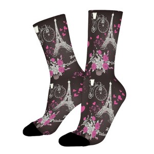 Eifel Tower Women Printed Crew Socks Funny Funky Socks Soft Polyester Novelty Gifts for Artists Men - 1 of 4