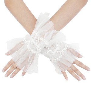 INSPIRE CHIC Women's Lace Fingerless Wrist Length Wedding Elegant White Ruffled Floral Gloves 1 Pair - 1 of 4