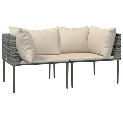 vidaXL Gray Poly Rattan Patio Corner Sofas with Beige Cushions - Modern and Elegant Design, Weather Resistant Material