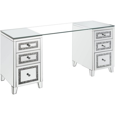 Noralie 6 Storage Drawers Writing Desk Clear Glass/Mirrored/Faux Diamonds - Acme Furniture