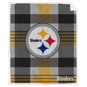 NFL Pittsburgh Steelers Plaid Steel Royal Plush Faux Shearling Blanket - 1 of 2