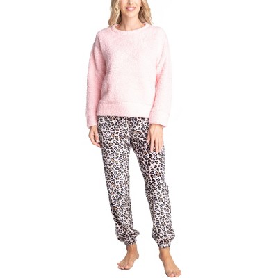 Muk Luks Womens Plus Pink Plaid Fleece Henley-Style Pajamas Size