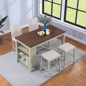 5-Piece Counter Height Dining Table Set for 4, Farmhouse Rustic Kitchen Set with Chairs and Stools -Morden Fort - 1 of 4