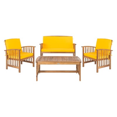 4pc Rocklin Outdoor Set Teak Look/Yellow - Safavieh