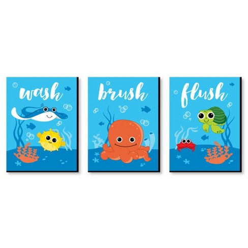 Big Dot Of Happiness Under The Sea Critters Kids Bathroom Rules Wall Art 7 5 X 10 Inches Set Of 3 Signs Wash Brush Flush Target