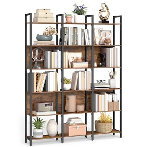 6-Tier Bookshelf, Industrial Bookcase with Steel Frame & Adjustable Feet, 10 kg per Shelf Capacity for Living Room Office, Rustic Brown & Black - 1 of 4
